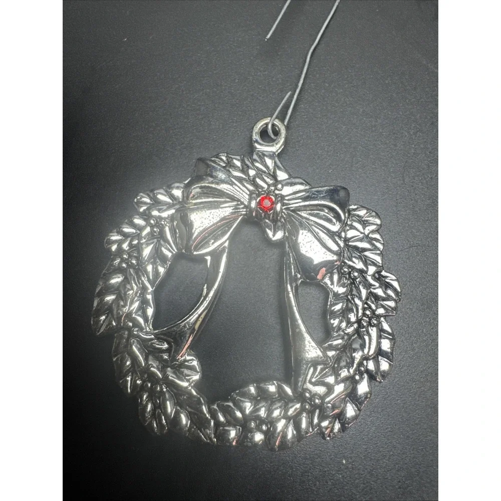 Regent Square Silver Plated WREATH‎ Christmas Tree Ornament w/ Swarovski Crystal